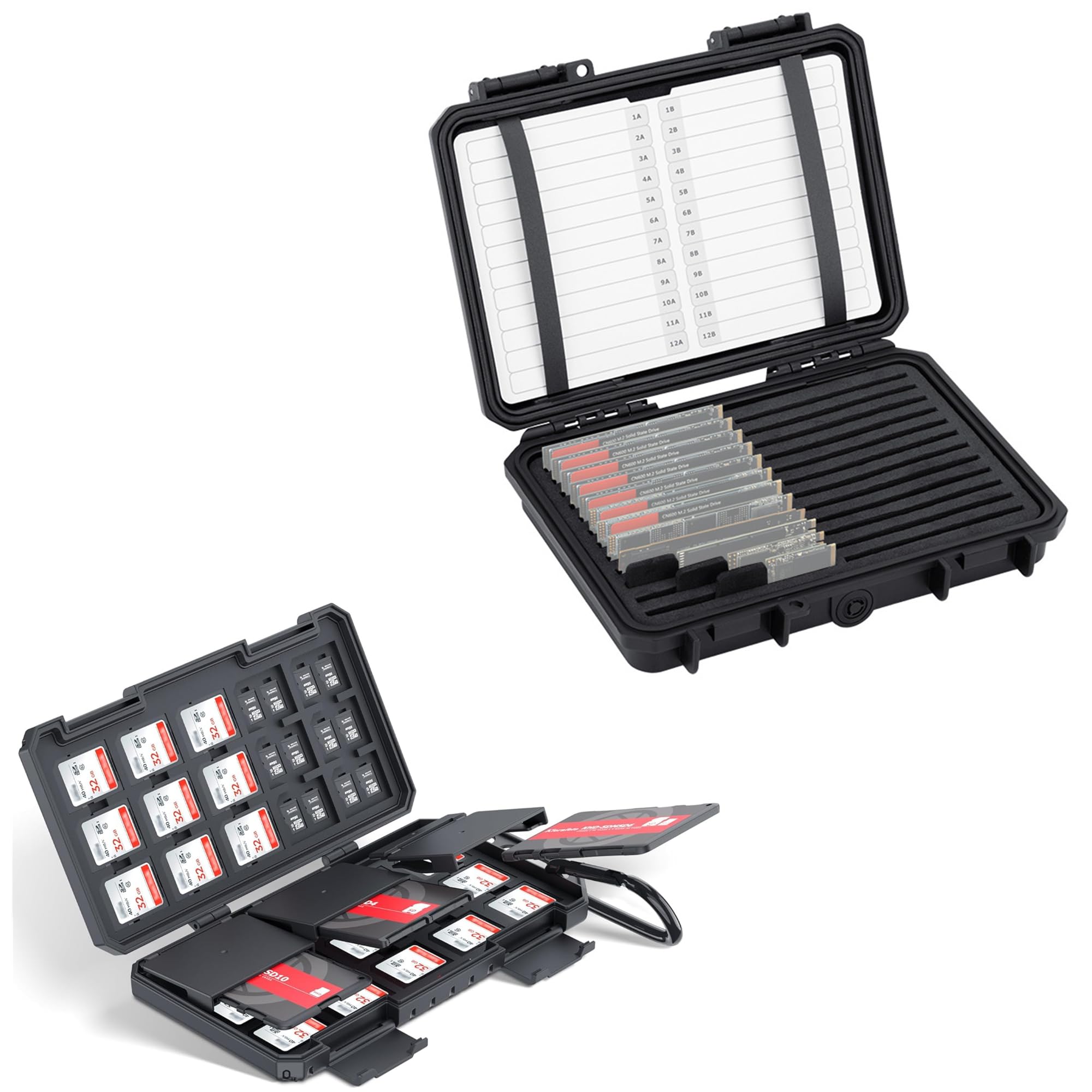 SD Card Case + SSD Card Case：SD TF Memory Card Case with M.2 NVMe SSD Card Case