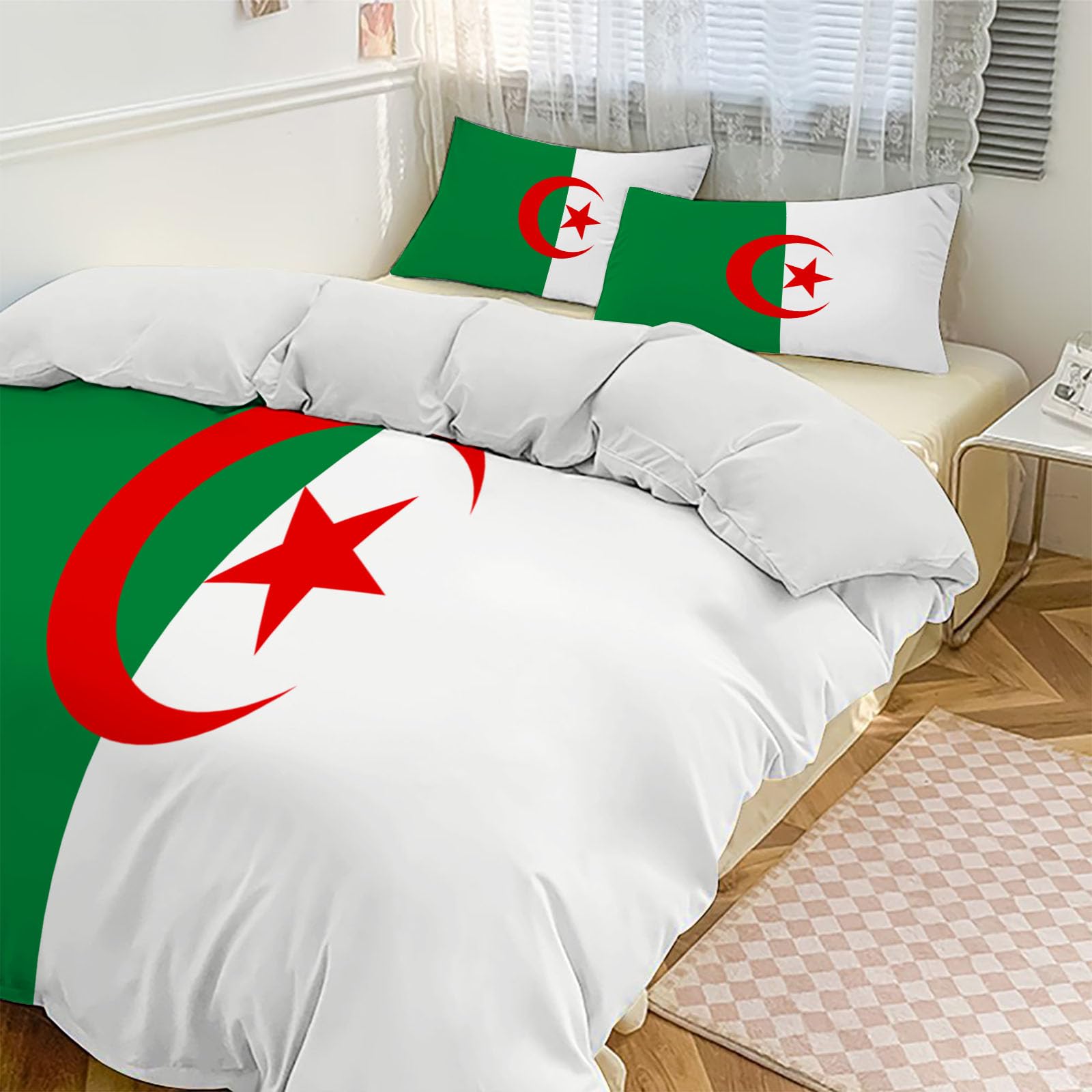 Housse de couette drapeau algérien avec fermeture éclair : fini la couette qui glisse