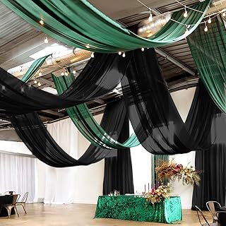 6 Panel Black Wedding Drapes - 5ft x 30ft Sheer Voile Chiffon Curtains for Arch, Party, Ceremony & Stage Swag