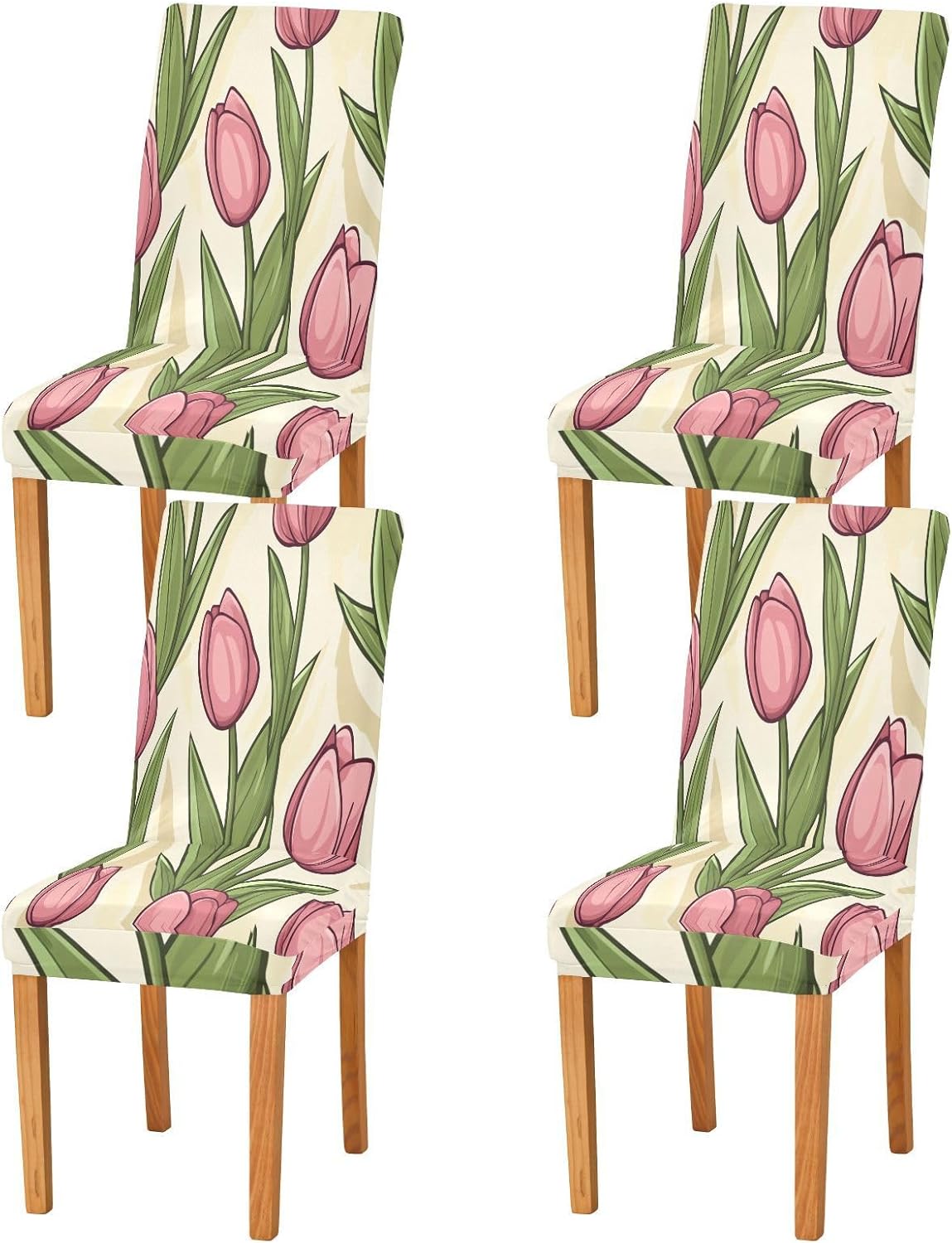 ALAZA Chair Covers for Dining Room, Spring Tulip Pink Floral Stretch Chair Cover Sets Chair Protector Removable Washable for Ktichen Restaurant Hotel