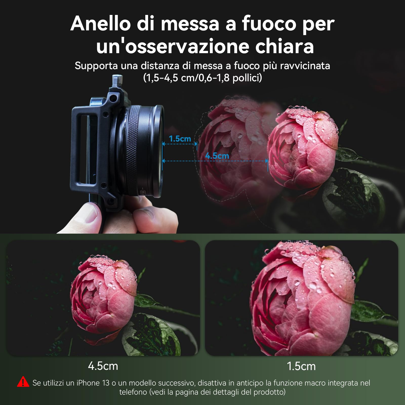 APEXEL ZM100 Obiettivo Macro per Cellulare F1.05 con Clip, Ingrandimento 20X, Lente Macro per Smartphone Adatto per iPhone 17/16/15, Samsung, Google Pixel e Altri Smartphone
