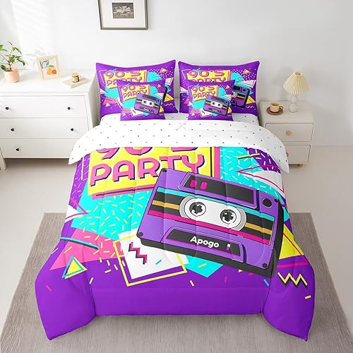 Miniatura 11 de Erosebridal Juego de ropa de cama retro con música de Memphis, 7 piezas, tamaño matrimonial de los años 80 y 90, ropa de cama en una bolsa con