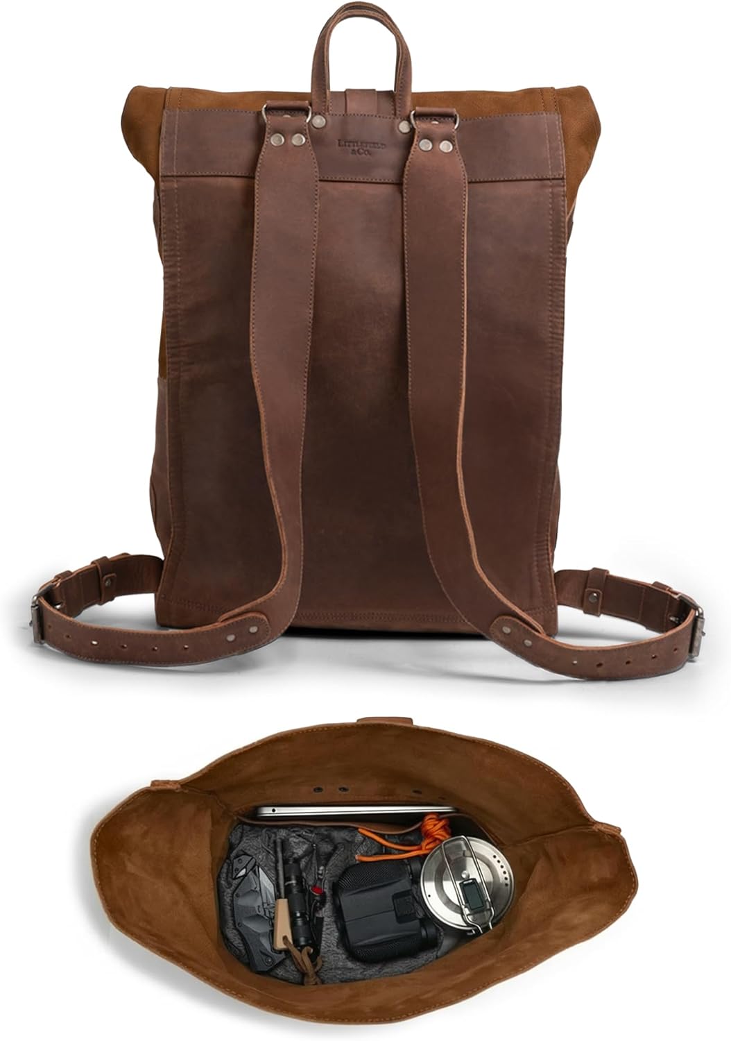 Littlefield & Co., Classic Rucksack, Backpack for Men and Women, Carry-On Travel Backpack, Full Grain Leather, Handmade (Swayze Suede)