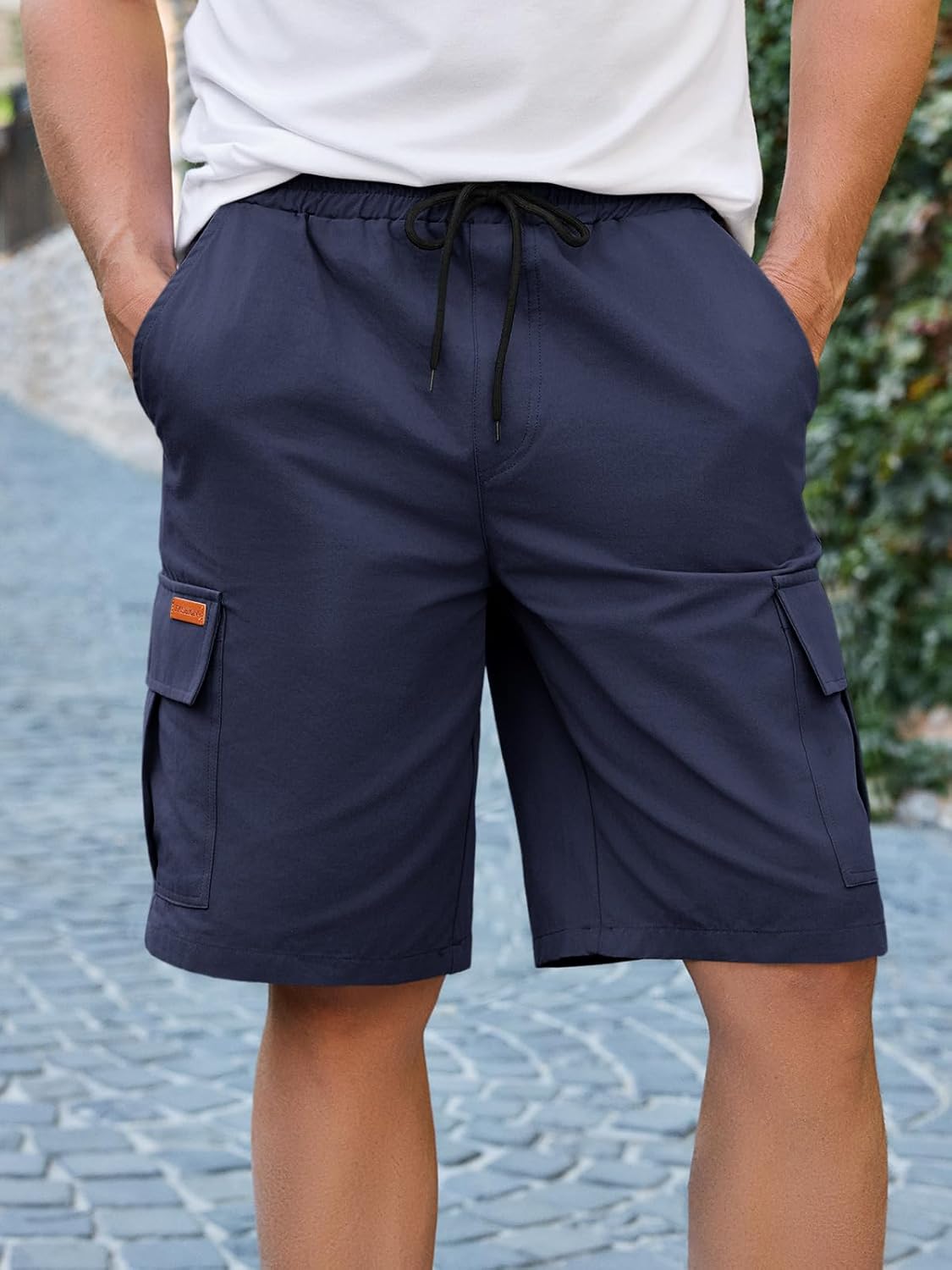 Runcati Mens Cargo Shorts Elastic Waist Drawstring Casual Shorts Cotton Hiking Travel Shorts with 6 Pockets - Image 2