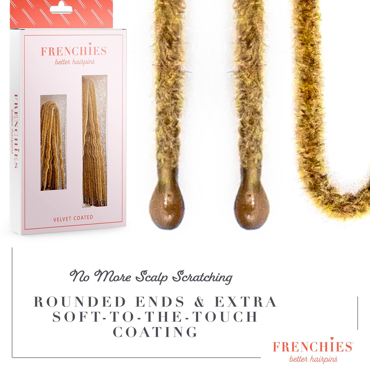 Frenchies Velvet Coated French Hair Pin, Non Slip Bobby Pins for Women, Premium French Hair Pins for Buns, Updos, Weddings, Extensions and Wigs, 20 Count, Blond