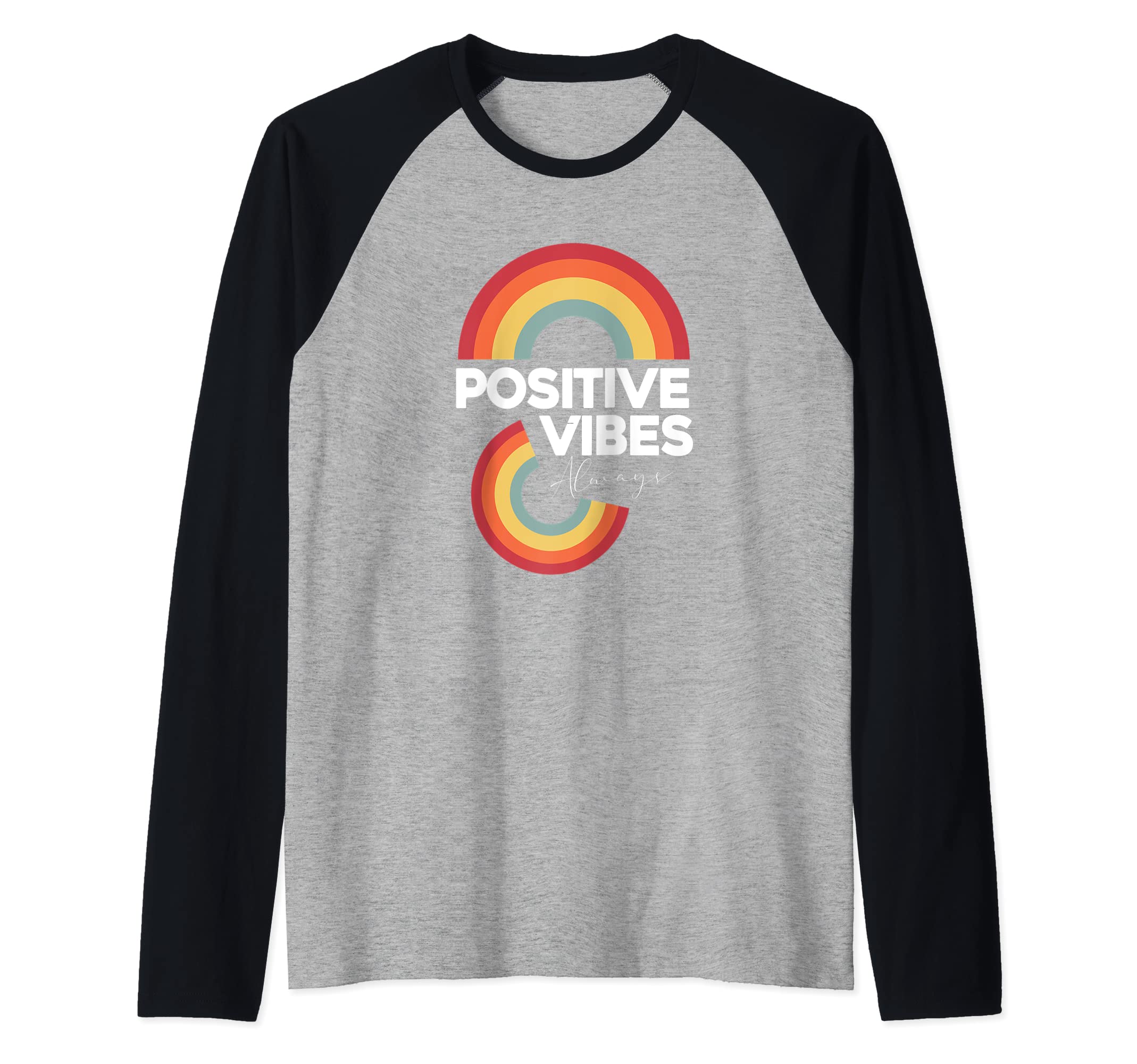 Beekind-BeeNicePositive Vibes Always inspiring Graphic Rainbow Raglan Baseball Tee
