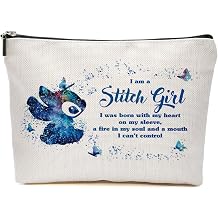 JIUWEIHU Stitch Girl Makeup Bag for Fans Cartoon Love Gift Hawaiian Bags Party Merch Inspired Fans Gifts Travel Makeup Bag Zipper Pouch Cosmetic Bags Toiletry