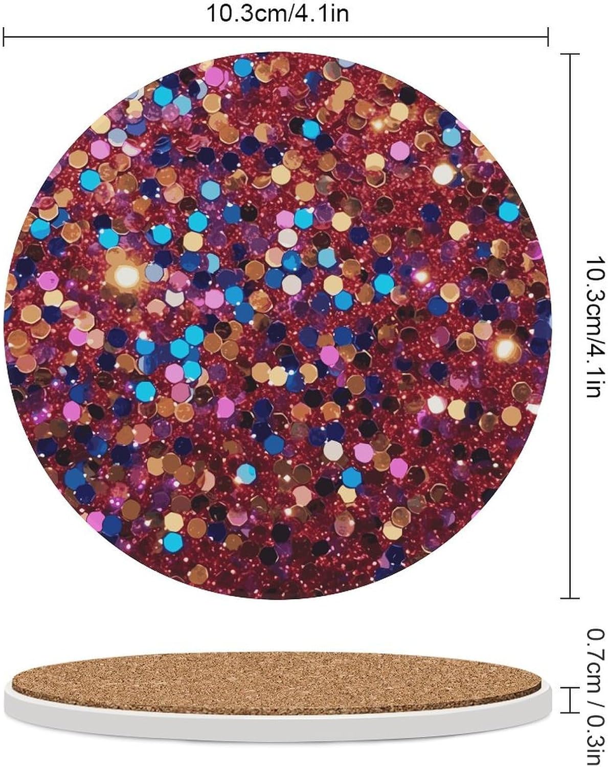 Glitter Pattern Coasters for Drinks Absorbing Round Ceramic Stone Coaster with Cork Base Coffee Cup Beverage Table Cup Mat Modern Style Bar Coaster Set for Home Decor