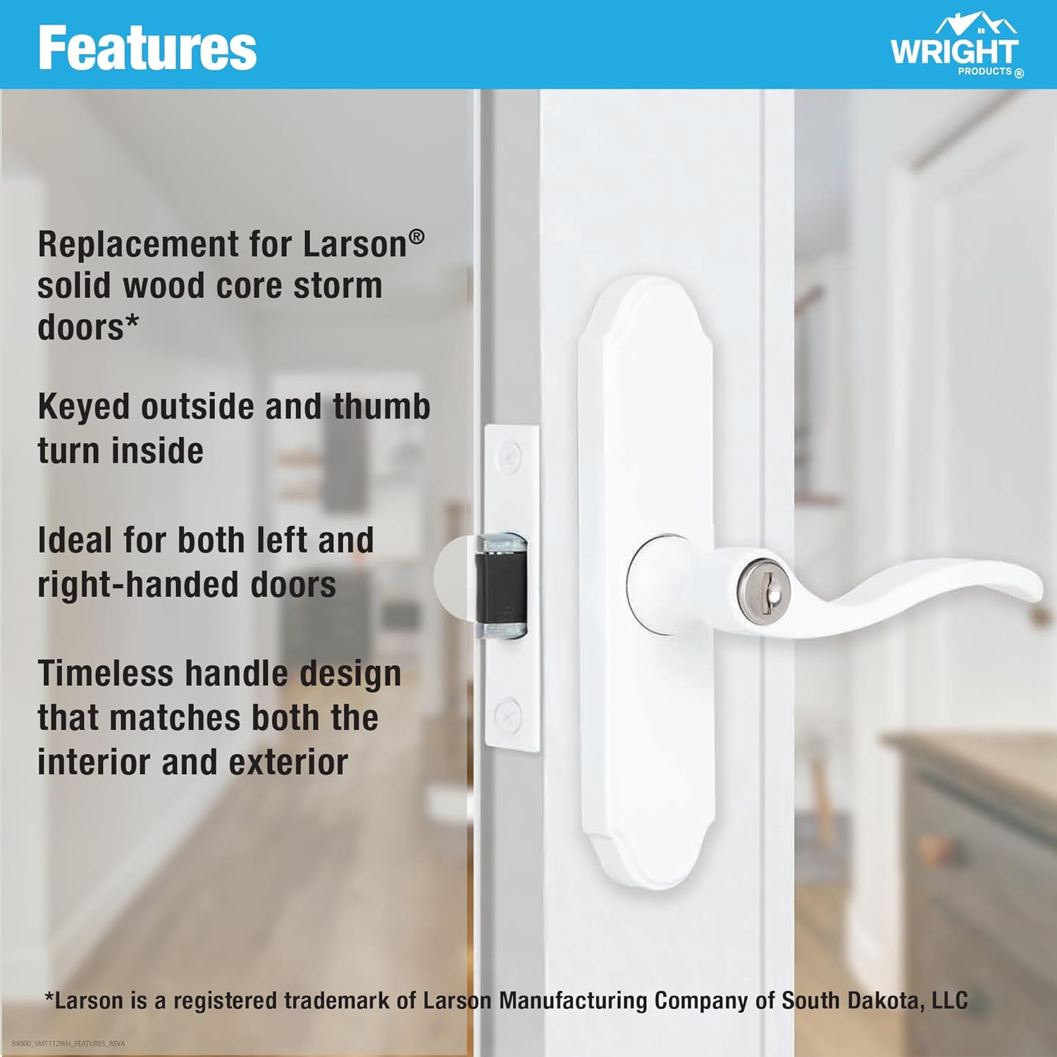 Wright Products Serenade Mortise Lever Set with Built-in Keyed Deadbolt, White – Fits Wood Core & Storm Doors, Reversible Handle, Security Lock with 2 Keys