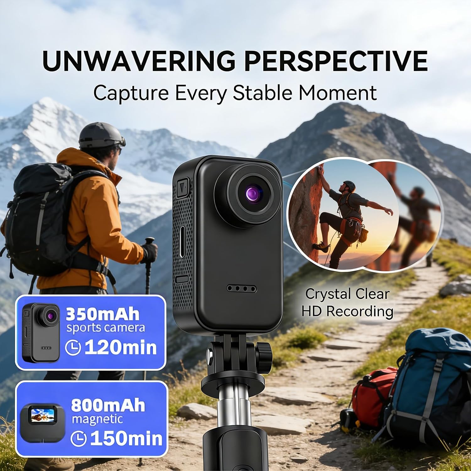 1080P Mini Body Camera, Thumb Action Camera, Tiny Size, Mount Anywhere Thumb Size Hands Free Recording POV Camera for Travel, Cycling, Sports, Pets, Outdoor Adventures