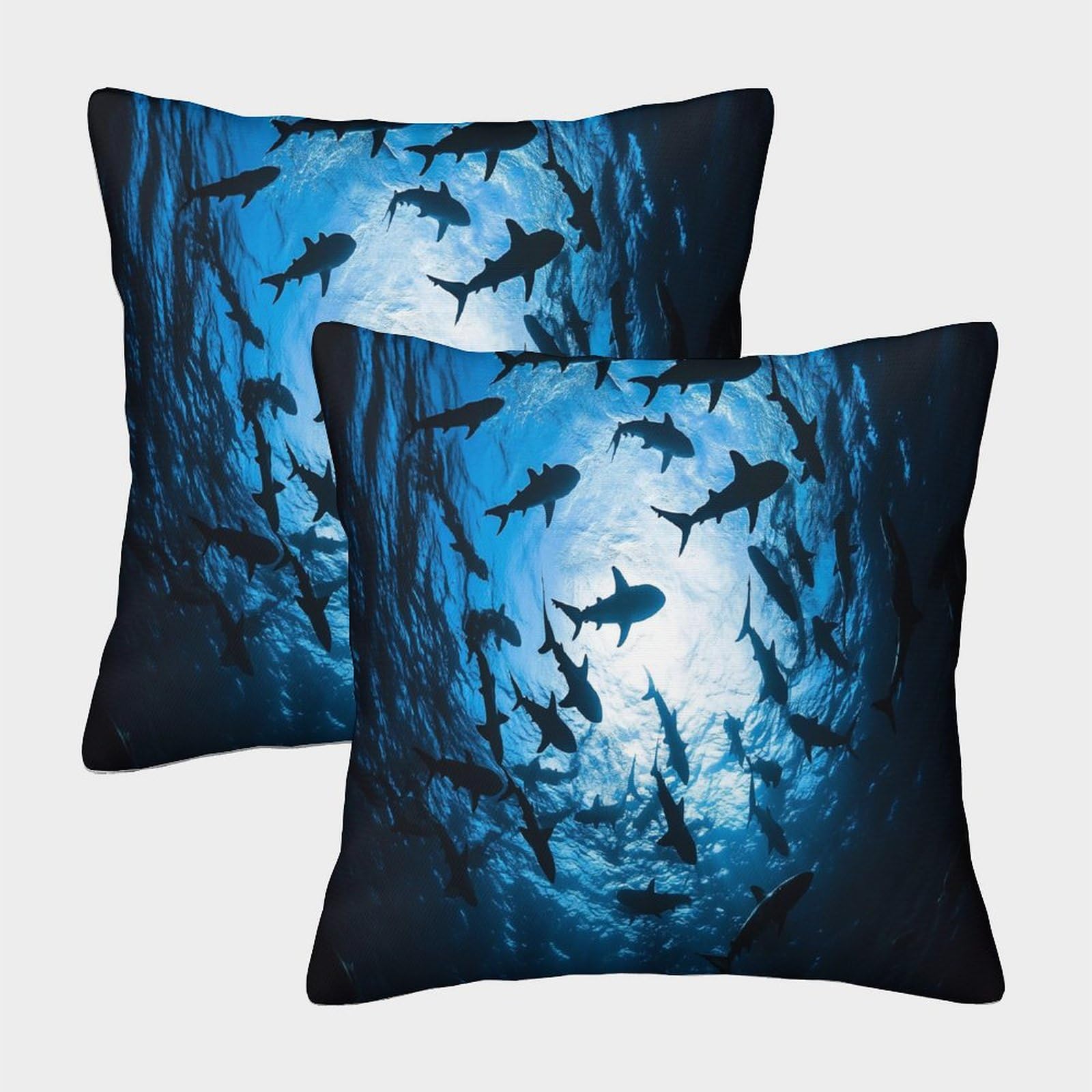 Emyxpaqm Style-11 Cushion Cases Underwater Shark Throw Pillow Cover Polyester Set Of 2 Square Decorative For Sofa, Couch 50X50cm