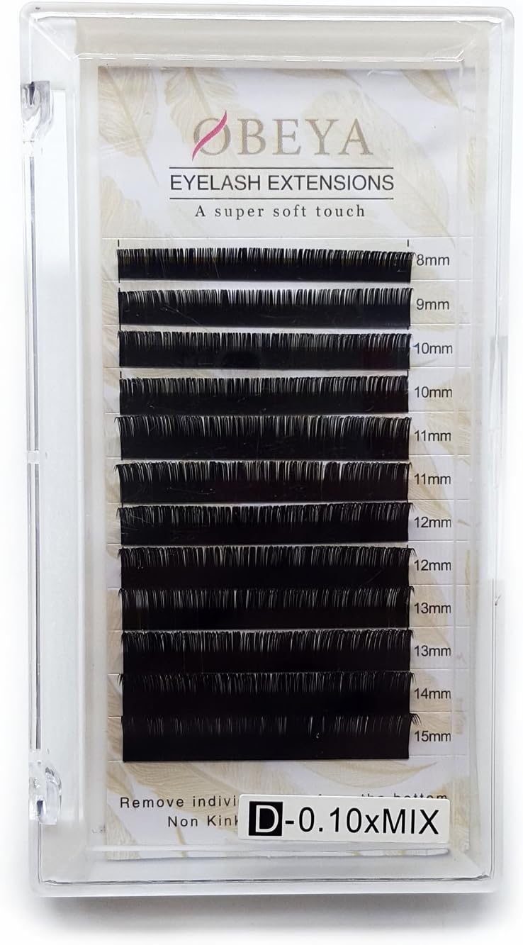 (ELE-SK-D0.1) - D Curl Eyelash Extensions .10 Thickness 8-15mm Mixed Tray Soft Volume Natural Silk Individual Lash Extensions for Salon Perfect Use by OBEYA