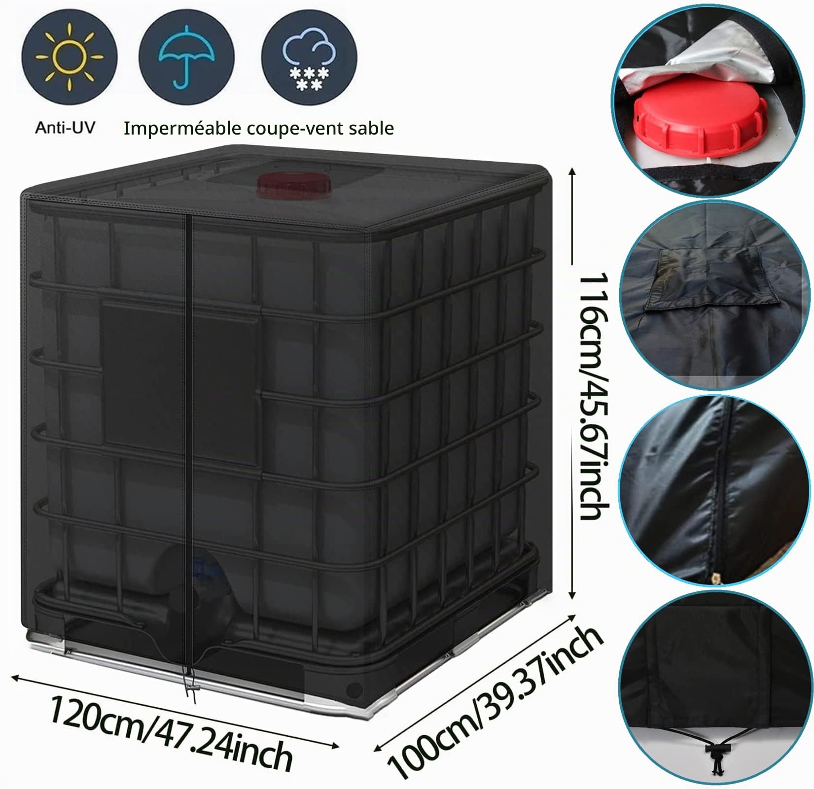 Bâche Réservoir Eau IBC 1000 L Couverture Container Citerne Anti-UV Résistant Déchirure