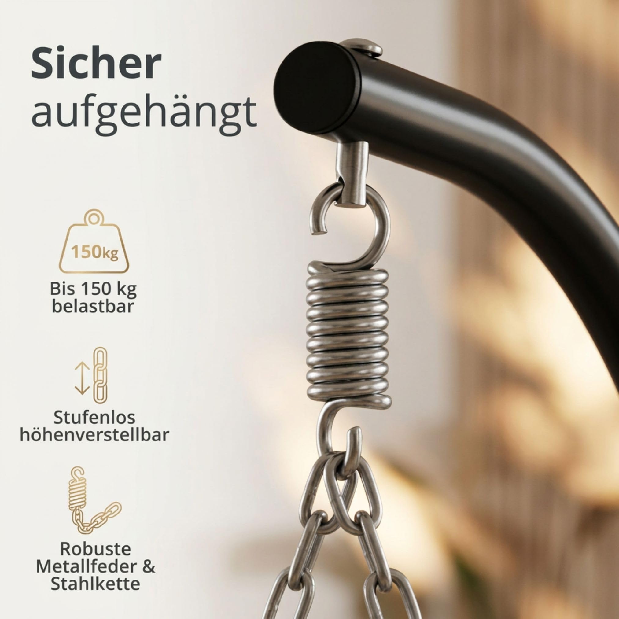 Luxus Hängesessel mit Gestell für Outdoor & Indoor – Ganzjähriger Loungesessel mit Sommer-/Winter-Wendebezug, bis 150 kg belastbar, inklusive robuster Abdeckplane, faltbar, Grau