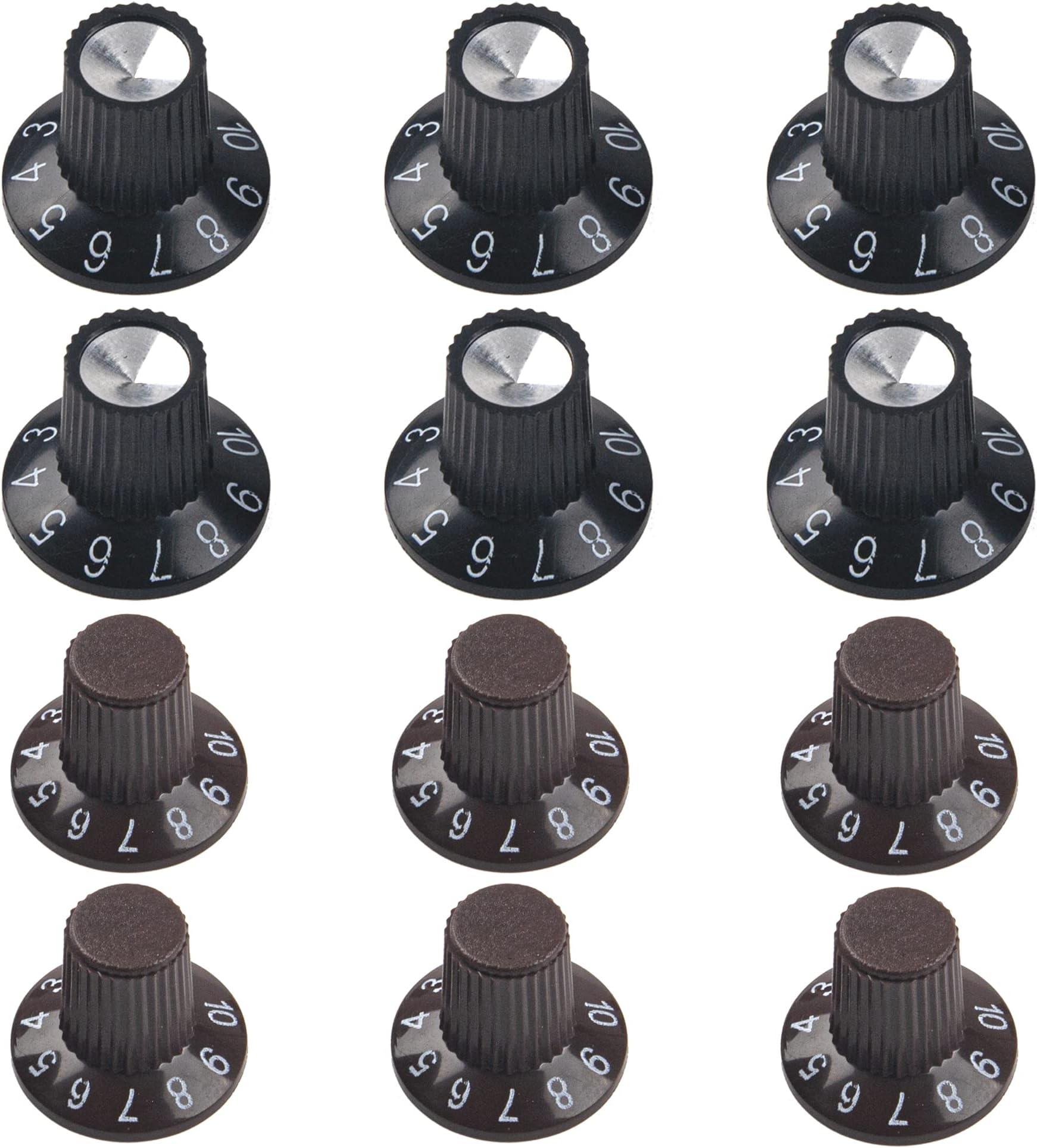 Yootones 12Pcs Guitar Amp Knobs Skirted Style 6Pcs Black & 6Pcs Brown Compatible with Electric Guitar Bass Amplifier Effects Pedal Audio Part