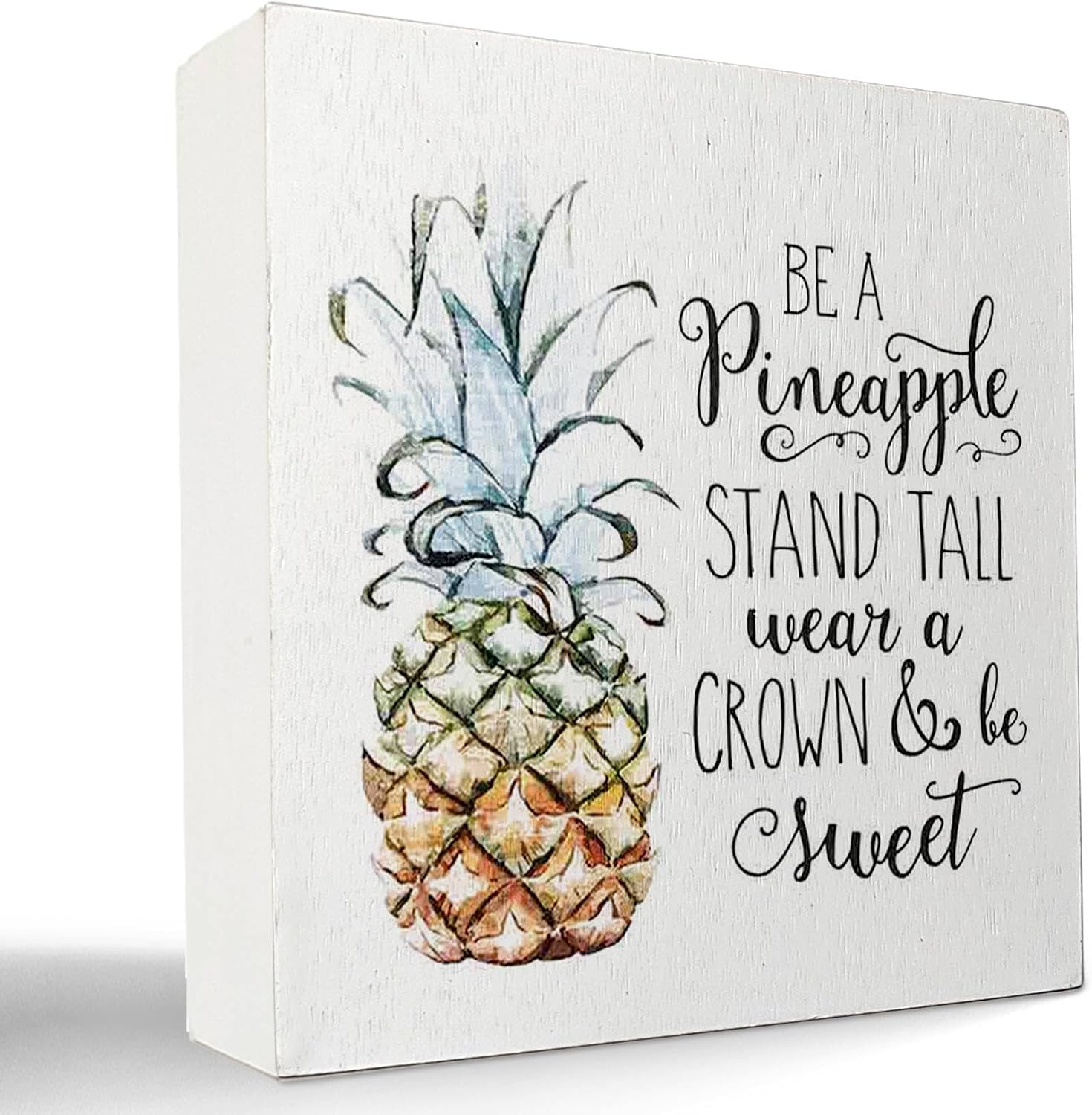 kunlisa Be a Pineapple stand Tall Wear a Crown Wooden Box Sign Desk Decor,Rustic Summer Pineapple Wood Block Plaque Box Sign for Home Girls Room College Dorm Wall Shelf Tabletop Decoration