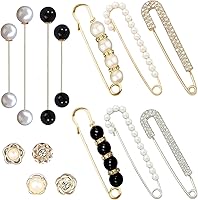 Bulrash 14PCS Pearl Brooch Safety Pins - Waist Tighteners for Sweaters, Dresses, Jeans | Elegant Clothing Accessories for Women Girls