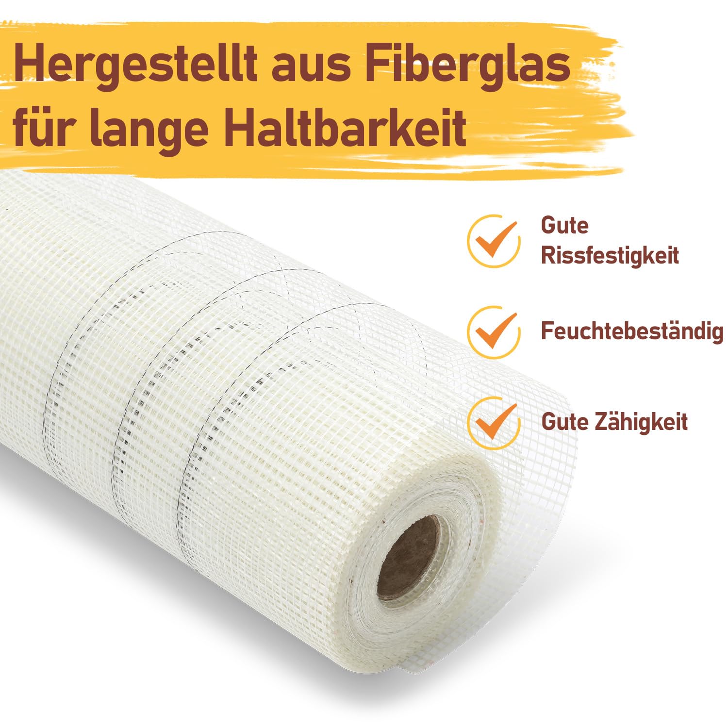 Armierungsgewebe 160 g/m² 1 x 50 m, 4 x 4 mm Glasfasergewebe für Innen- und Außenputz, Putzgewebe für Fassade und WDVS, alkalibeständiges Armierungsgitter, Weiß