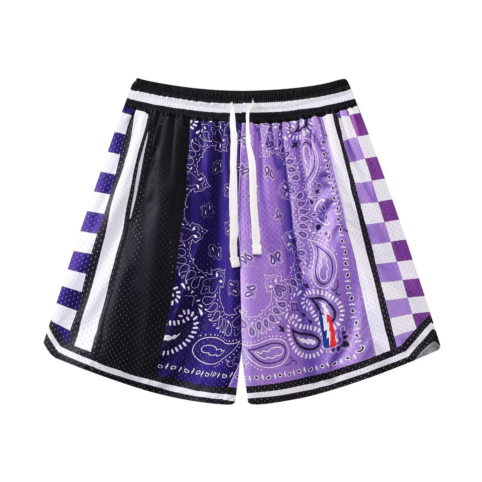 BOOMLEMON Mens Basketball Shorts Workout Athletic Paisley Shorts Mesh Print Running Short Pants