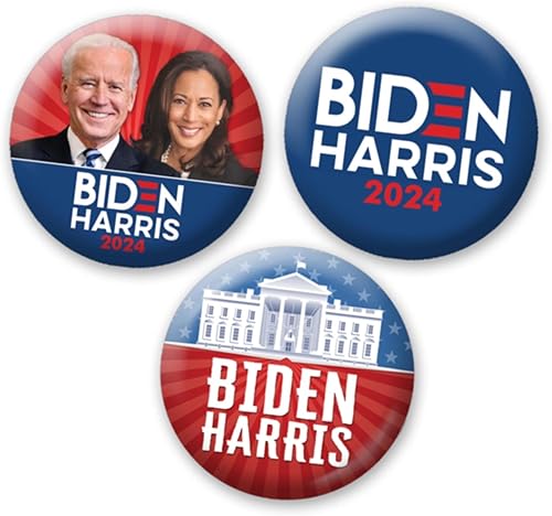 Joe Biden Kamala Harris 2024 Botones - Paquete de 3 pines coleccionables de 1-12 pulgadas, diseño surtido de fotos 8831, Metal, No es una piedra