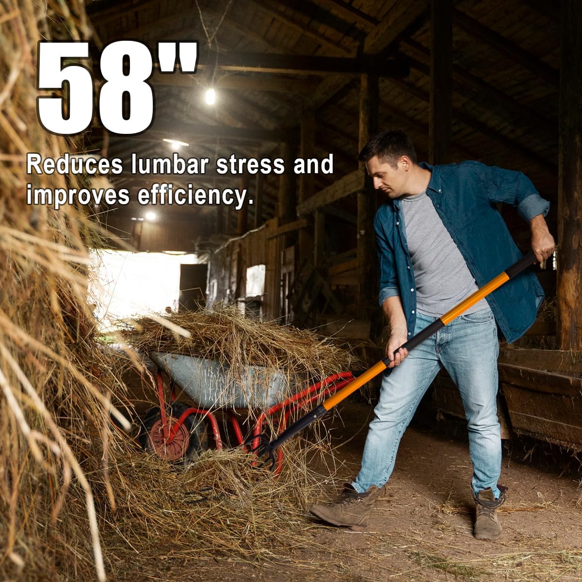 VNIMTI Pitch Fork for Gardening, 5 Tine Pitchfork Heavy Duty with Fiberglass Handle, 58 Inches