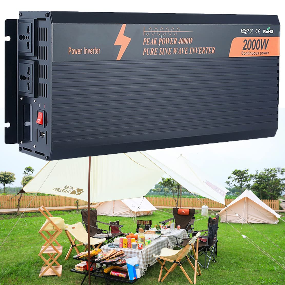 1000w/2000w/3000w/4000w/5000w Przetwornica Napięcia 12v/24v Do 230v 240v Camper Konwerter Napięcia, Czysta Fala Sinusoidalna Falownik Samochodowy Z Portami Usb, 2 Gniazda Ac I Pilotem,2000W-48Vto110V