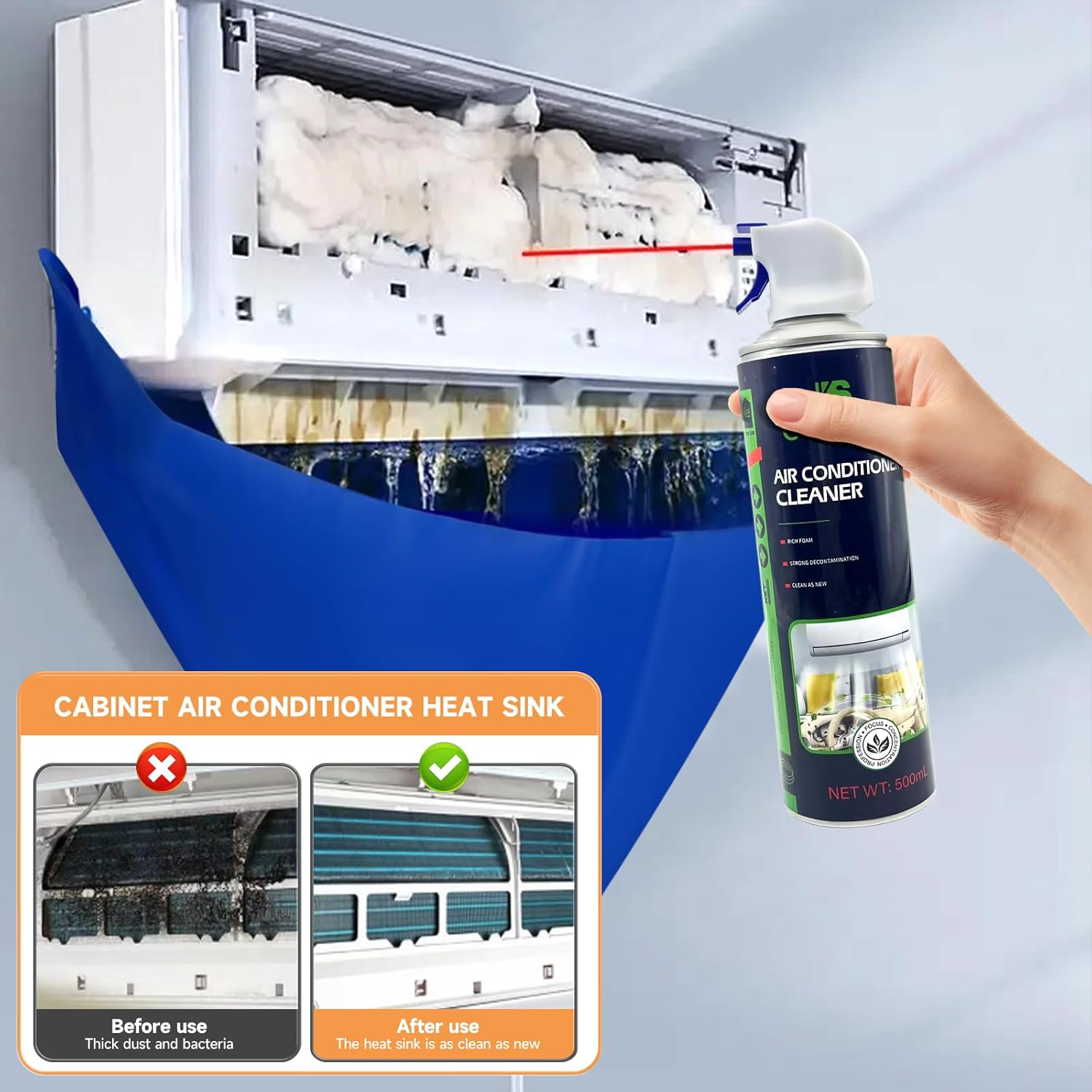 Mini Split Cleaning Kit for Air Conditioner,2 Bottles of air Conditioner Cleaner,2 Air Conditione Waterproof Bag, 4 Wall Mounted Air Conditioner Cleaning Tools etc.
