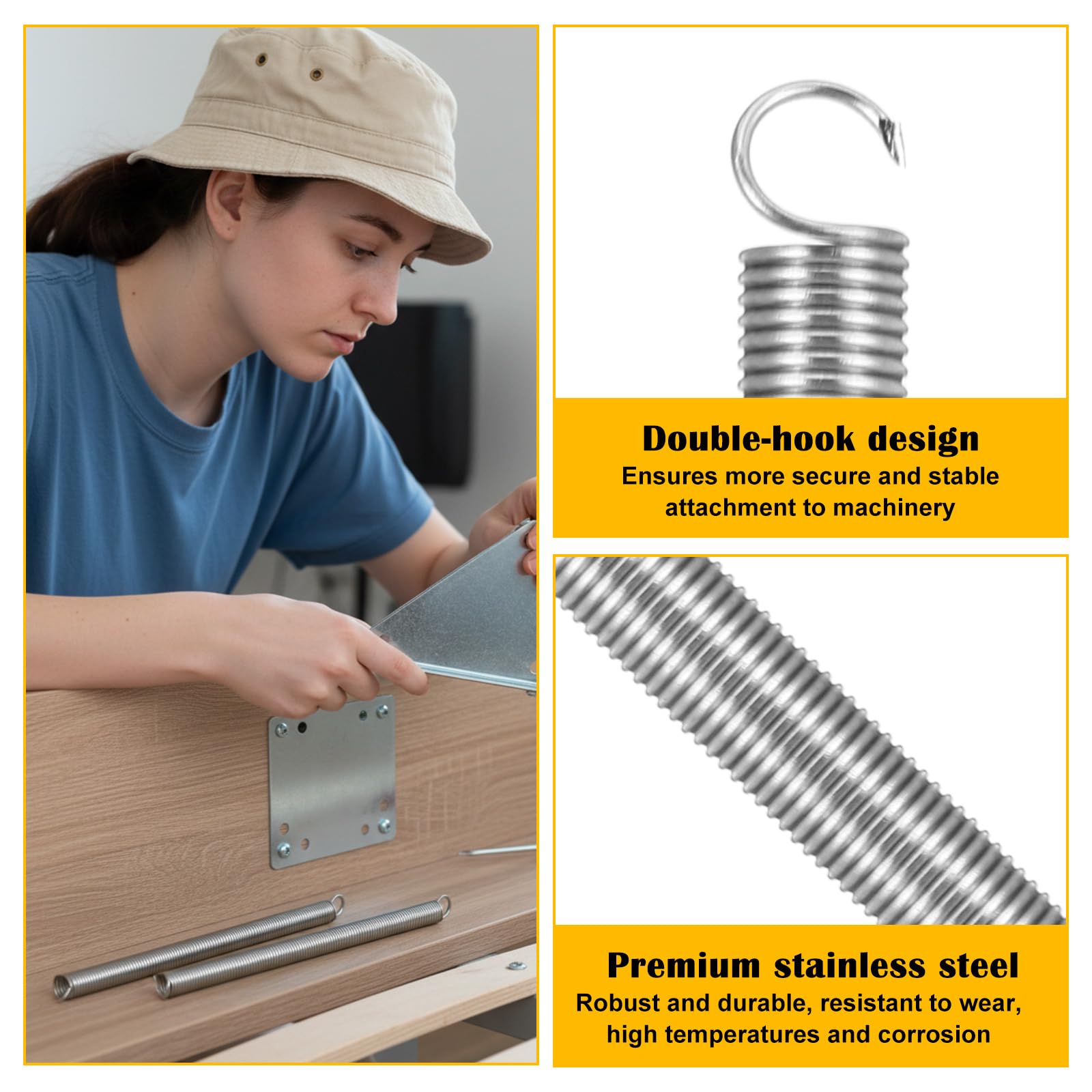 6 sztuk sprężyn naciągowych z hakiem ze stali nierdzewnej, sprężyna naciągowa, długość 16,5 cm, średnica zewnętrzna 10 mm, asortyment sprężyn stalowych, sprężyn zaciskowych