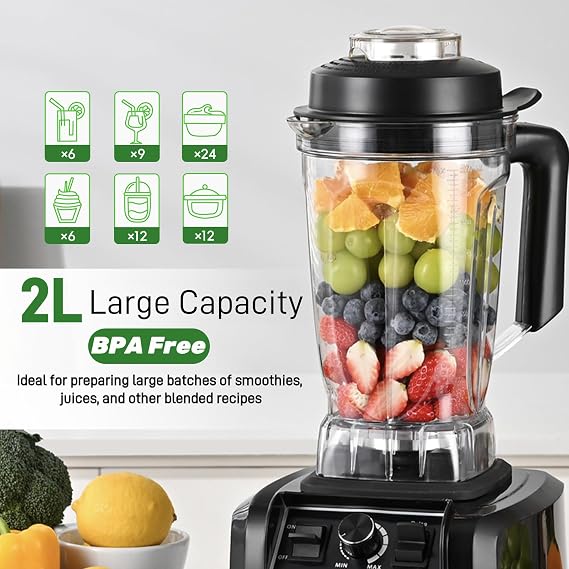 Kitchen in the box High Performance Jug Blender, 2L Large Capacity Smoothie Blenders for Kitchen, Variable Speed Control with Pulse, Smoothie Maker with 8-Leaf 3D Blades, 1500W Easy to Clean (Black)