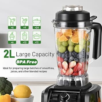 Kitchen in the box High Performance Jug Blender, 2L Large Capacity Smoothie Blenders for Kitchen, Variable Speed Control with Pulse, Smoothie Maker with 8-Leaf 3D Blades, 1500W Easy to Clean (Black)