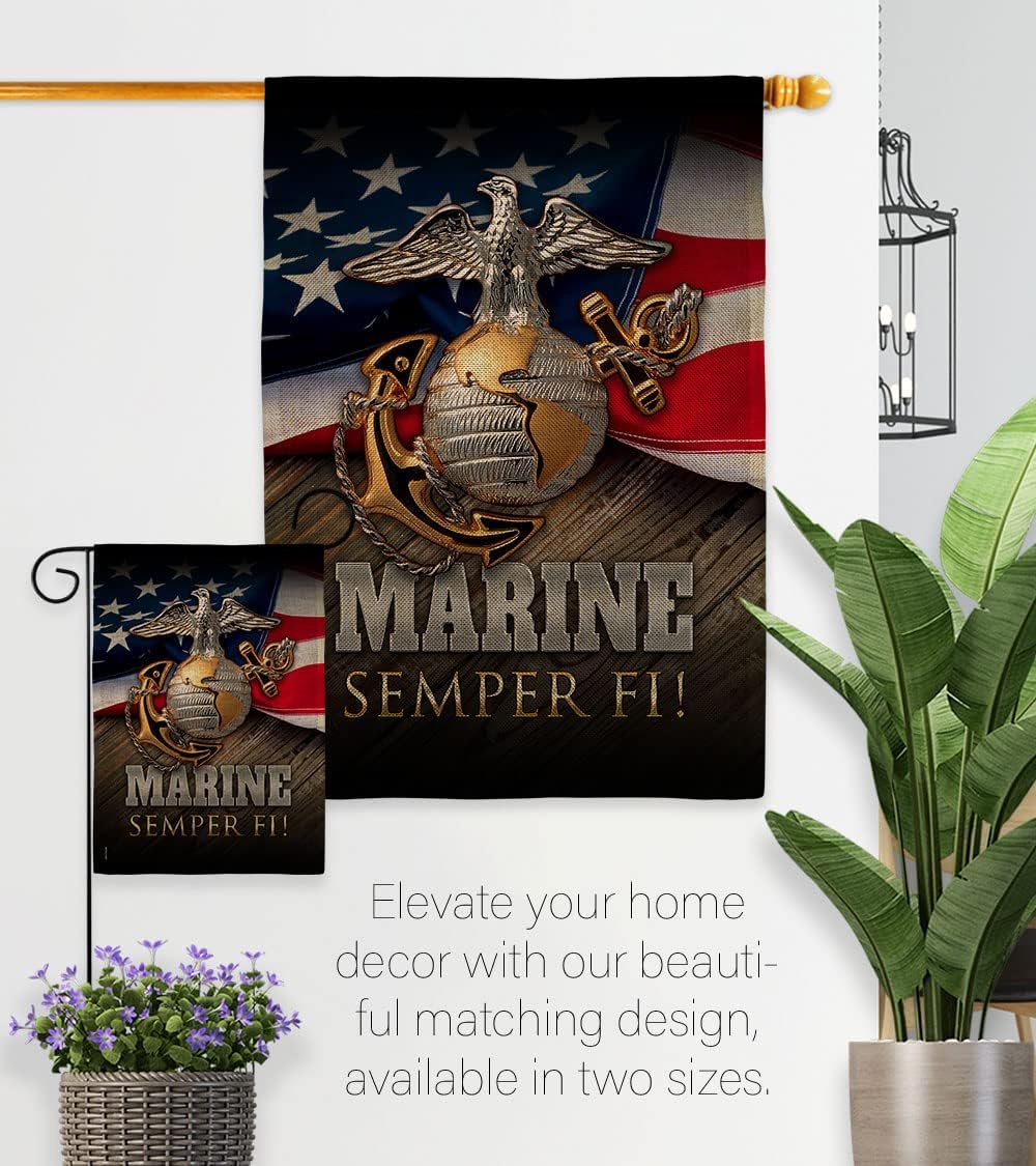 Marine Semper Fi Burlap Garden Flag - Armed Forces Corps USMC United State American Military Veteran Retire Official - House Decoration Banner Small Yard Gift Double-Sided Made In USA 13 X 18.5