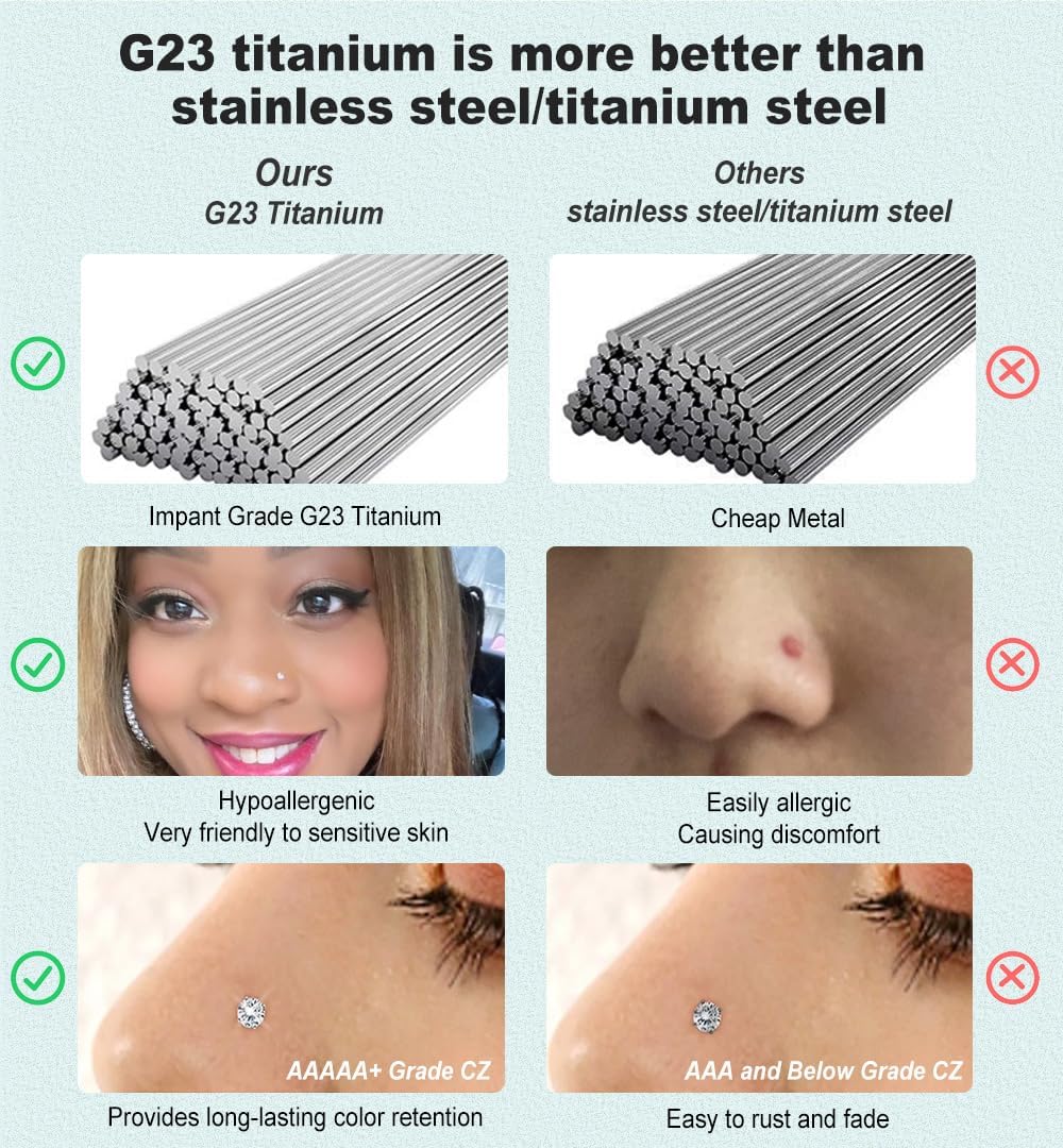 SEEDRILL Nose Rings Studs G23 Titanium 20G Nose Studs for Women Men 18G Nose Rings Hoop Hypoallergenic Nose Piercings Jewelry 1.5/2/2.5/3 mm CZ L Shape Nose Screw Studs Hoop Rings for Helix Cartilage