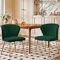 Vista 1 de Velvet Dining Chairs Set of 2, Modern Upholstered Vanity Chairs with Golden Metal Legs for Dining Room Kitchen Vanity Patio (Green)