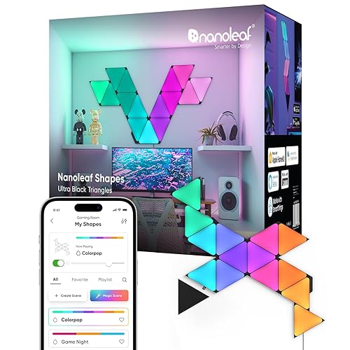 Nanoleaf Shapes WiFi and Thread Smart RGBW 16M+ Color LED Dimmable Gaming and Home Decor Wall Lights Smarter Kit