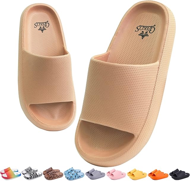 Shower Slippers for Man and Women Open-toe Quick Dry Swimming Pool Beach Slides Non-Slip Lightweight Bathroom House Cloud Slippers Summer Couple Thick Sandals Size 2.5-9.5 Black Pink Brown Multicolour
