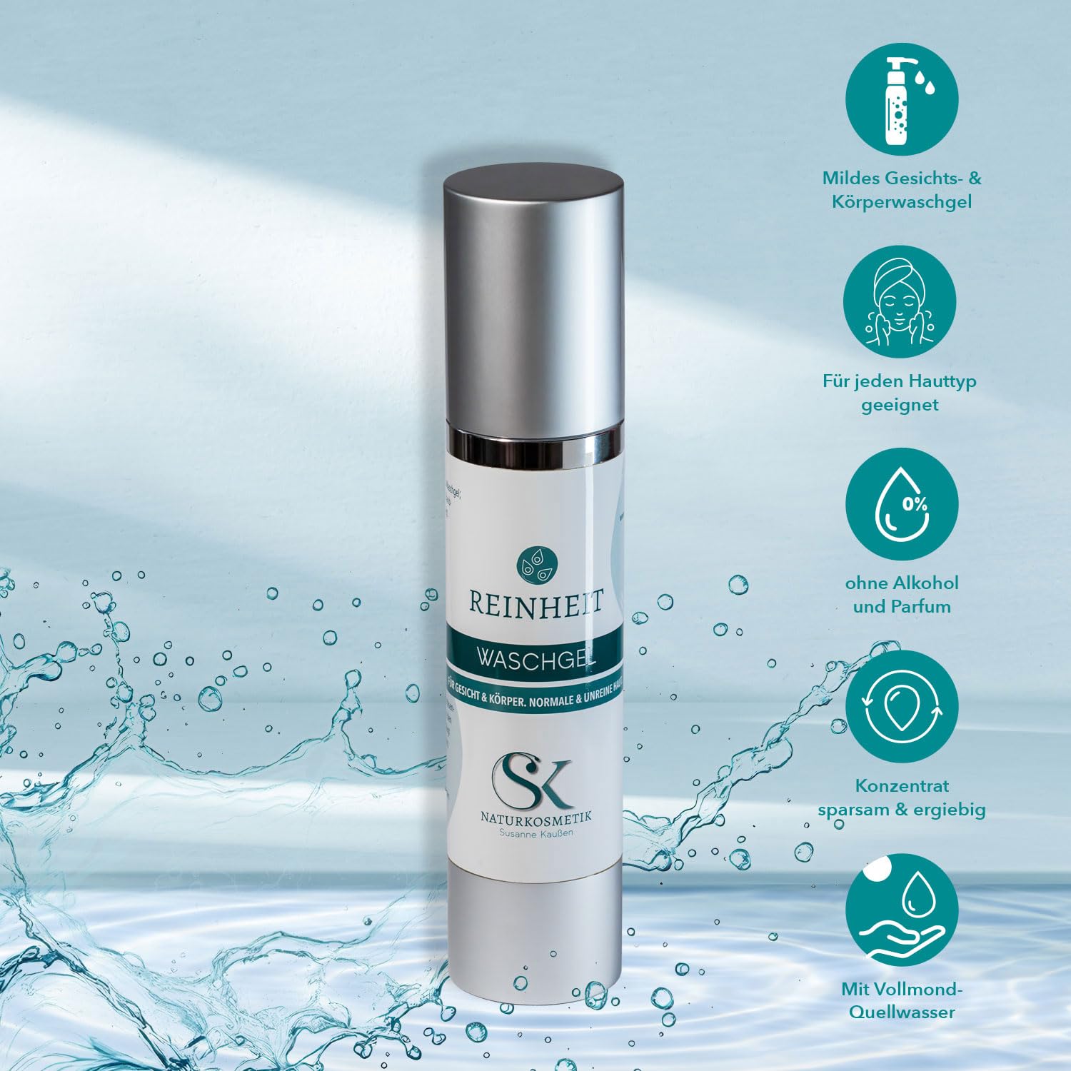 SK Naturkosmetik Basis Pflege-Set – Waschgel, Gesichtswasser & Gesichtscreme | natürliche Hautpflege für alle Hauttypen & junge Haut | 3-Schritte-Routine | mit Vollmondquellwasser | Made in Germany