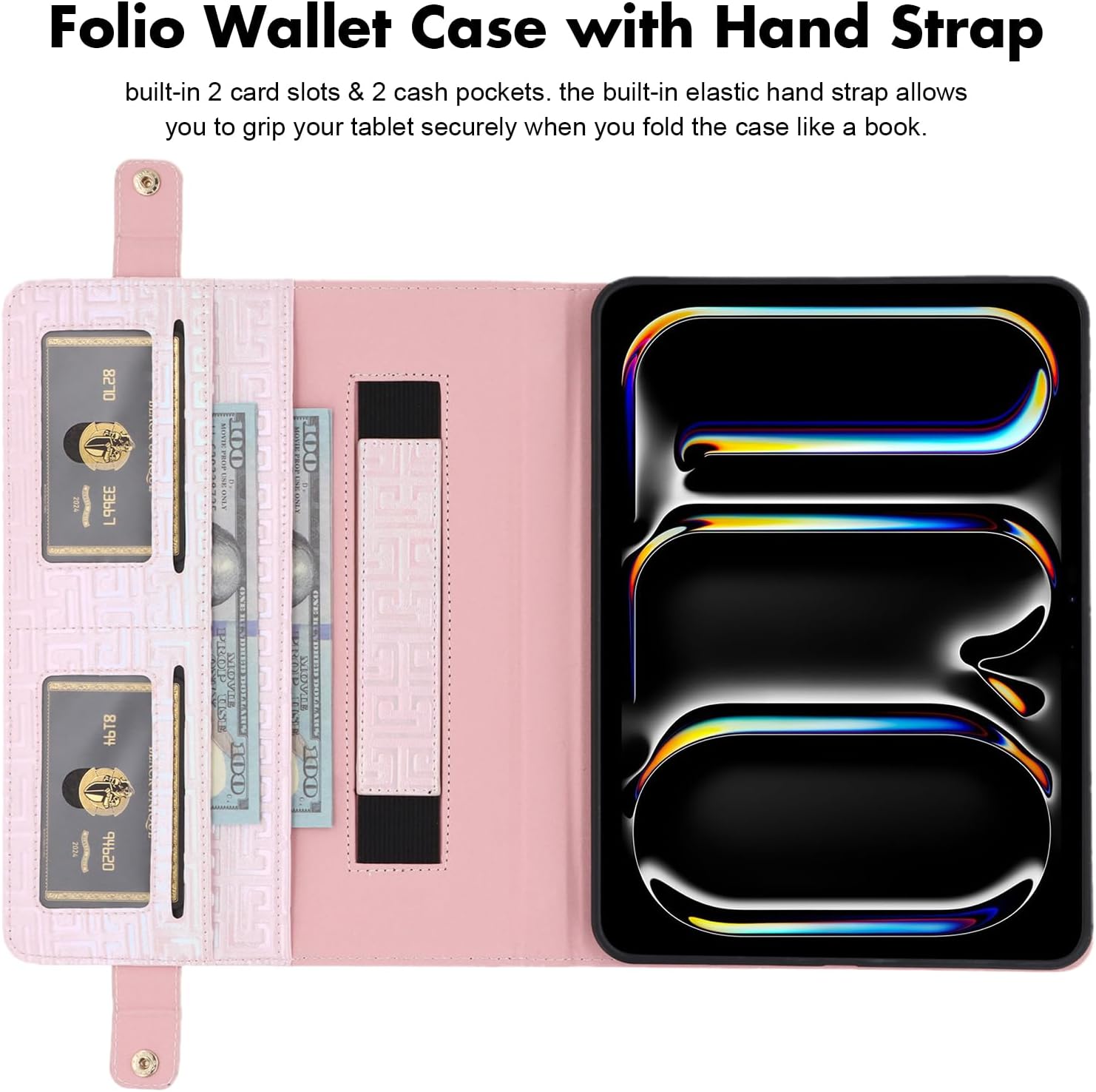 Dteck for iPad Pro 13" (M4/M5) Glitter Gradient PU Leather Folio Case with Shoulder Strap, Pencil Holder, Pocket, Card/Cash Slots, Button Closure, Heavy Duty Protective Fold Stand Cover, Pink Purple