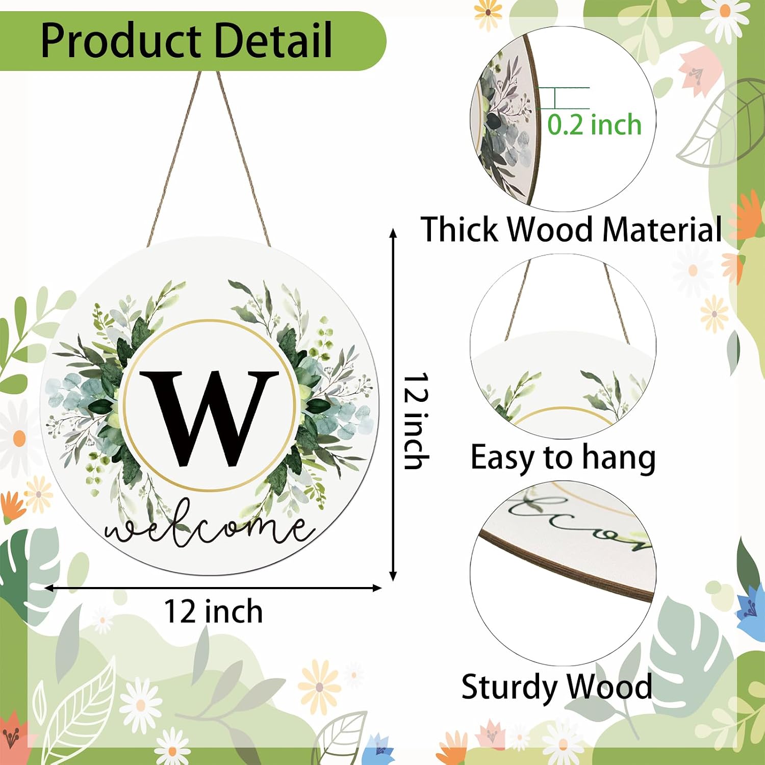 Monogram Letter W Wreaths for Front Door Wreath Wooden Welcome Sign for Front Door Decor Floral Family Last Name Initial House Warming Spring Summer Porch Rustic Wall Home Kitchen Boho Decorations