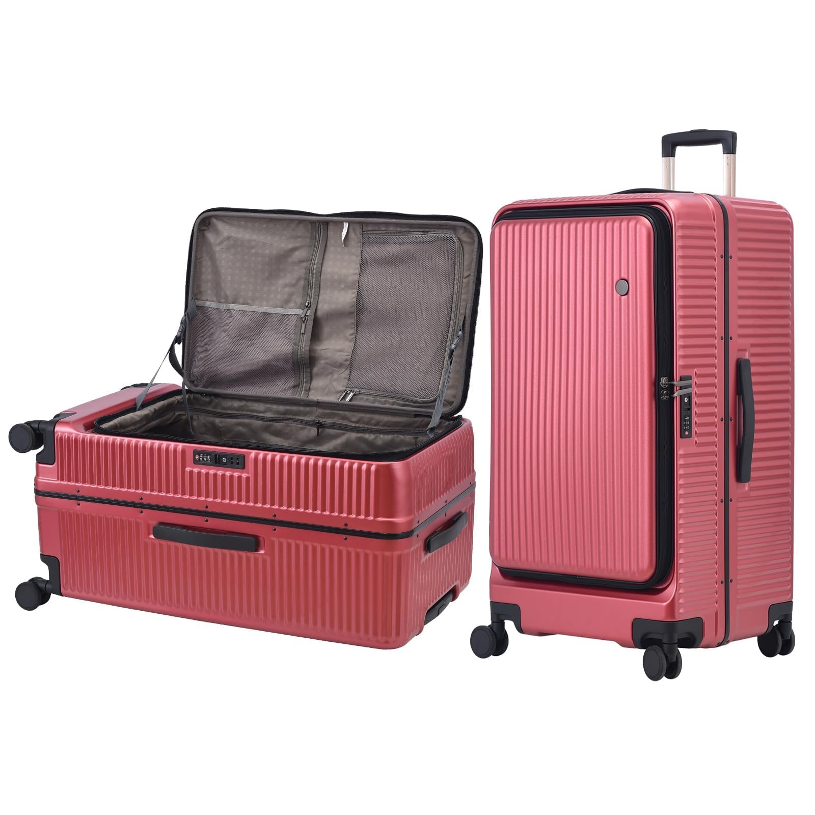 Photo 1 of Kaleenie 29 Inch Aluminum Checked Luggage with Side Opening Zipper, 40 * 37 * 77cm, 113L, Lightweight Hardshell ABS+PC Suitcase with TSA Lock, 360° Universal Wheels, Wine Red