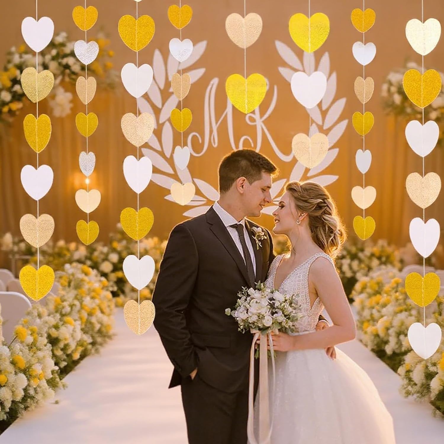 jijAcraft Heart Garland Black and White + Blue + Glitter Champagne Gold + White Champagne Gold