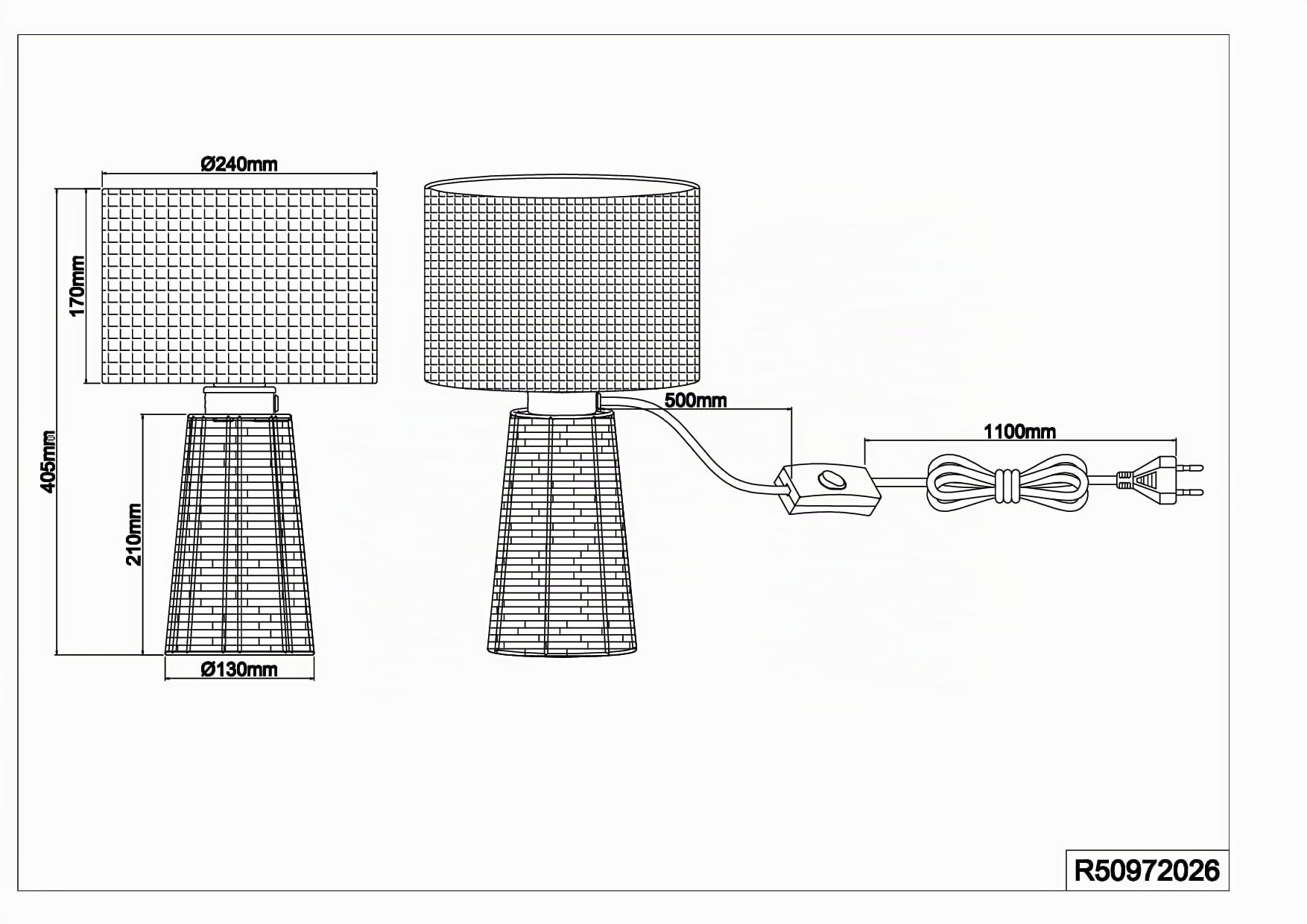 Reality, Lampada tavolo, Straw 1xE27, max.40,0 W 1xE27, max.10,0 W Finitura: Reticolo rattan, Marrone Ø:24,0cm, A:40,5cm Interruttore su cavo,IP20,Senza illuminante,Sorgente luminosa sostituibile