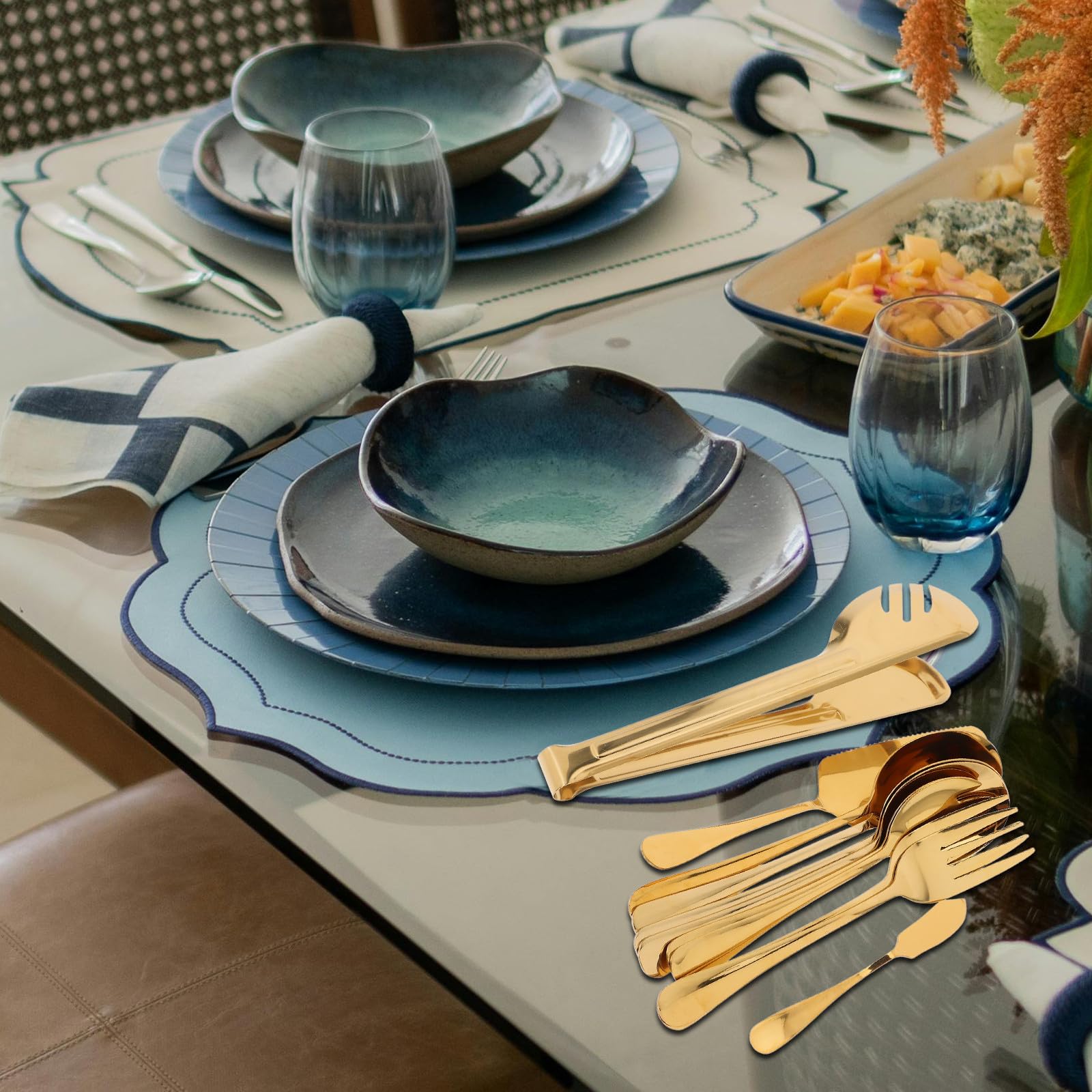 ifundom Edelstahl Multifunktional mit Oberfläche Besteckset in Gold Glatter 11 Stück Modernes Design und Rostfrei und Spülmaschinenfest für Party Dessertshop