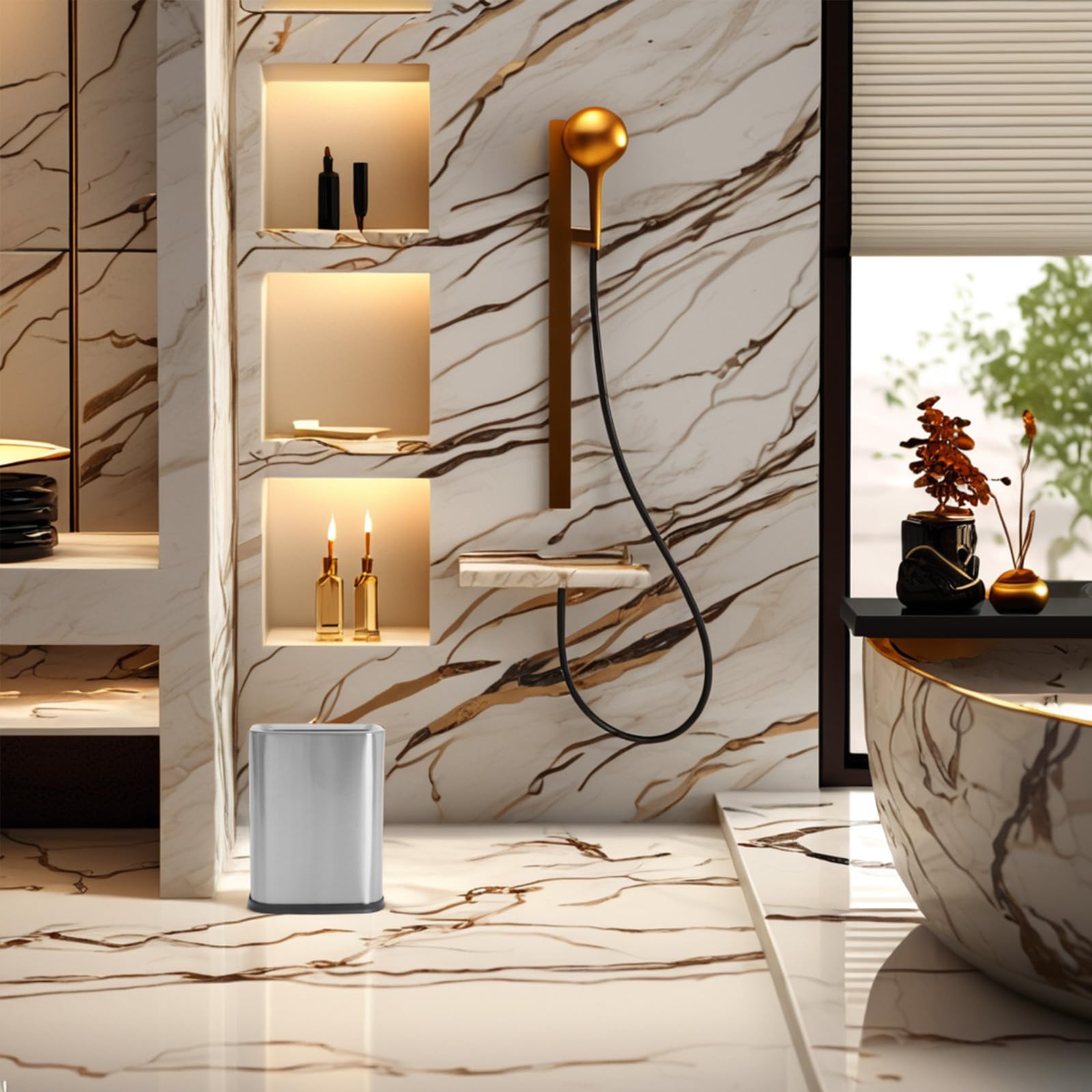 Cubo de Basura de Acero Inoxidable de 8 L con Sistema de Doble Compartimento y Diseño Abierto para Baño y Cocina, Moderno y Reutilizable