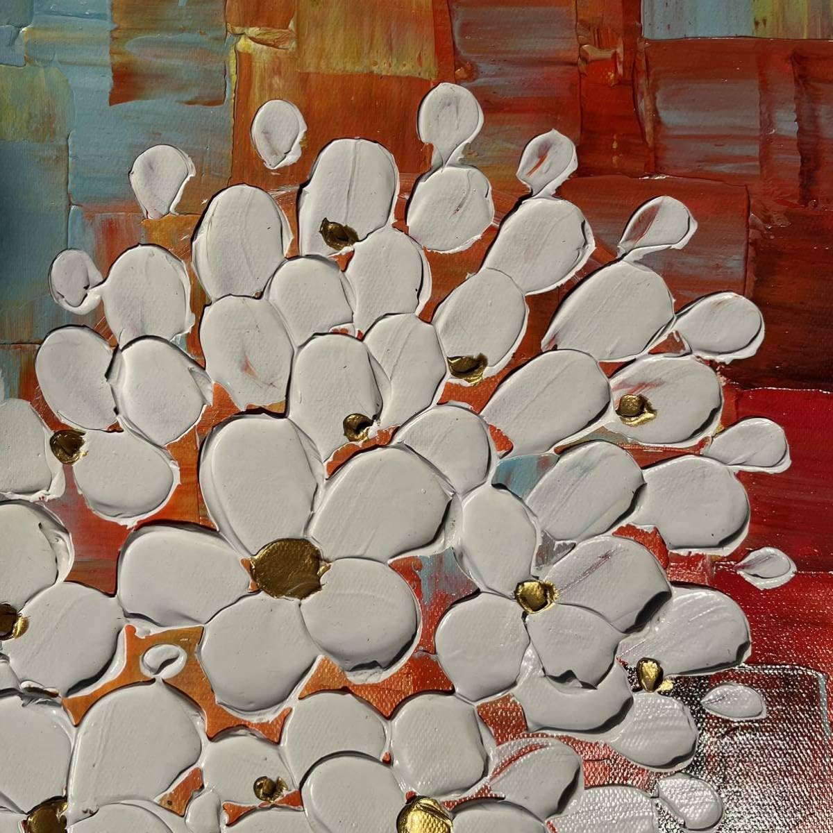 手書き油絵 ハートフラワー額付 絵画 インテリア 油彩画 ☆立体絵画