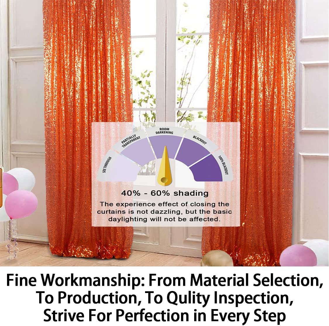 Orange Sequin Curtains 2 Panels 2FTx8FT Baby Backdrop Glitter Backdrop Sequin Backdrop for Wedding N0319