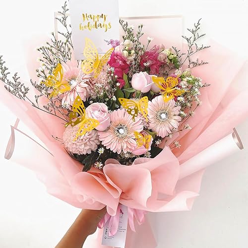 Miniatura 4 de Tetutor 206 hojas de papel de regalo de flores impermeables, hojas de papel de regalo de ramos, papeles de envoltura floral con cintas, alfileres de