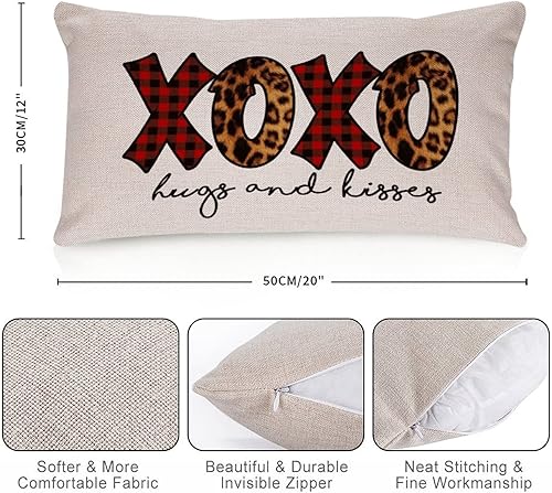 Miniatura 2 de Fundas de almohada decorativas de 12 x 20 pulgadas de algodón y lino con estampado de leopardo XOXO para el día de San Valentín para el sofá el día
