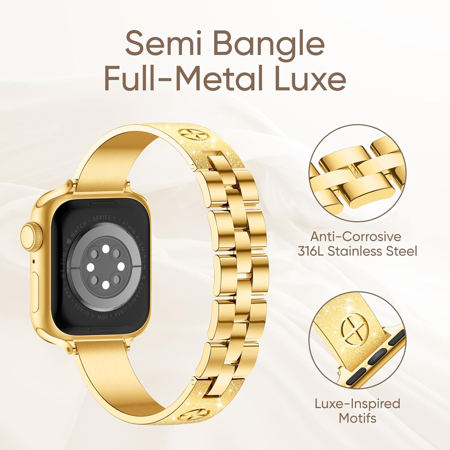 Missair Compatible with Apple Watch Band 38mm 40mm 41mm 42mm 44mm 45mm 46mm 49mm, Stainless Steel Metal Strap Women Dressy Bracelet Wristband for iWatch Series 11 10 9 8 7 6 5 4 3 2 1 SE Ultra - Image 3