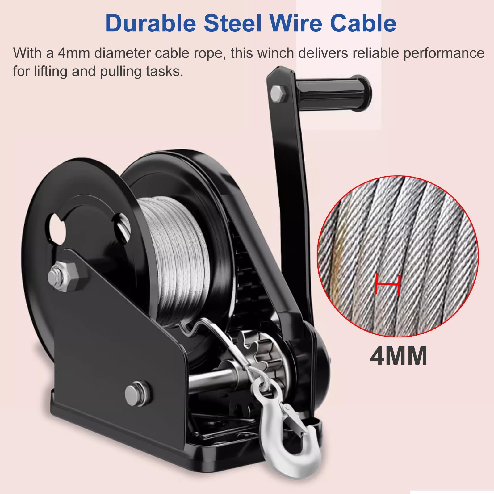 Verricello A Mano Pindex Con Freno - Fino A 3500LBS, 10m Cinghia, Per Rimorchio, Barca, Camper (Blu) - Foto 7