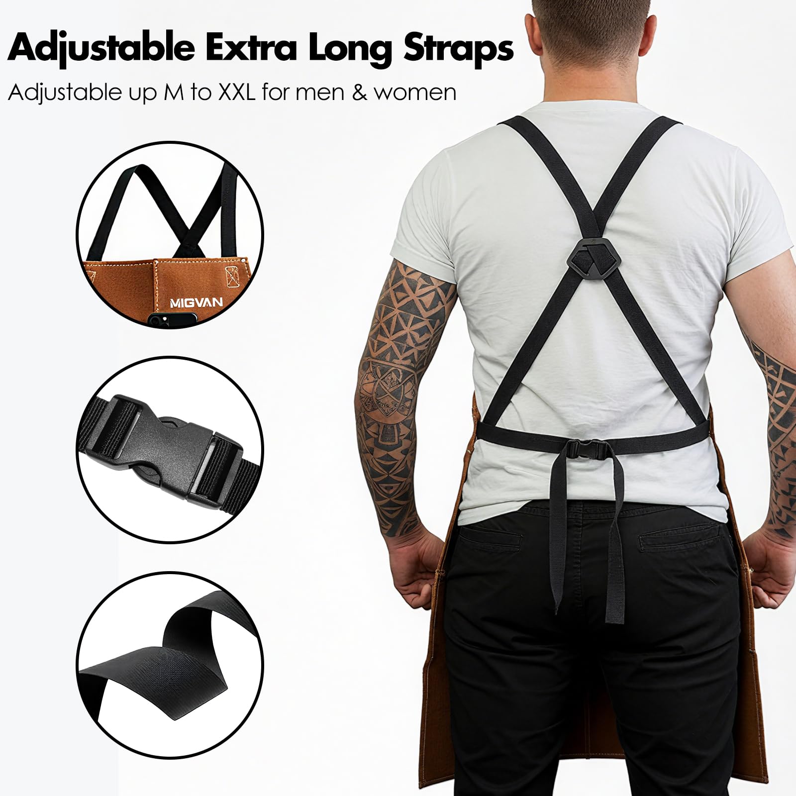 Tablier de soudage en cuir de vache – Tablier ignifuge et résistant à la chaleur avec 10 poches, réglable taille M à XXL pour atelier, soudage, jardin et garage – 61x91 cm